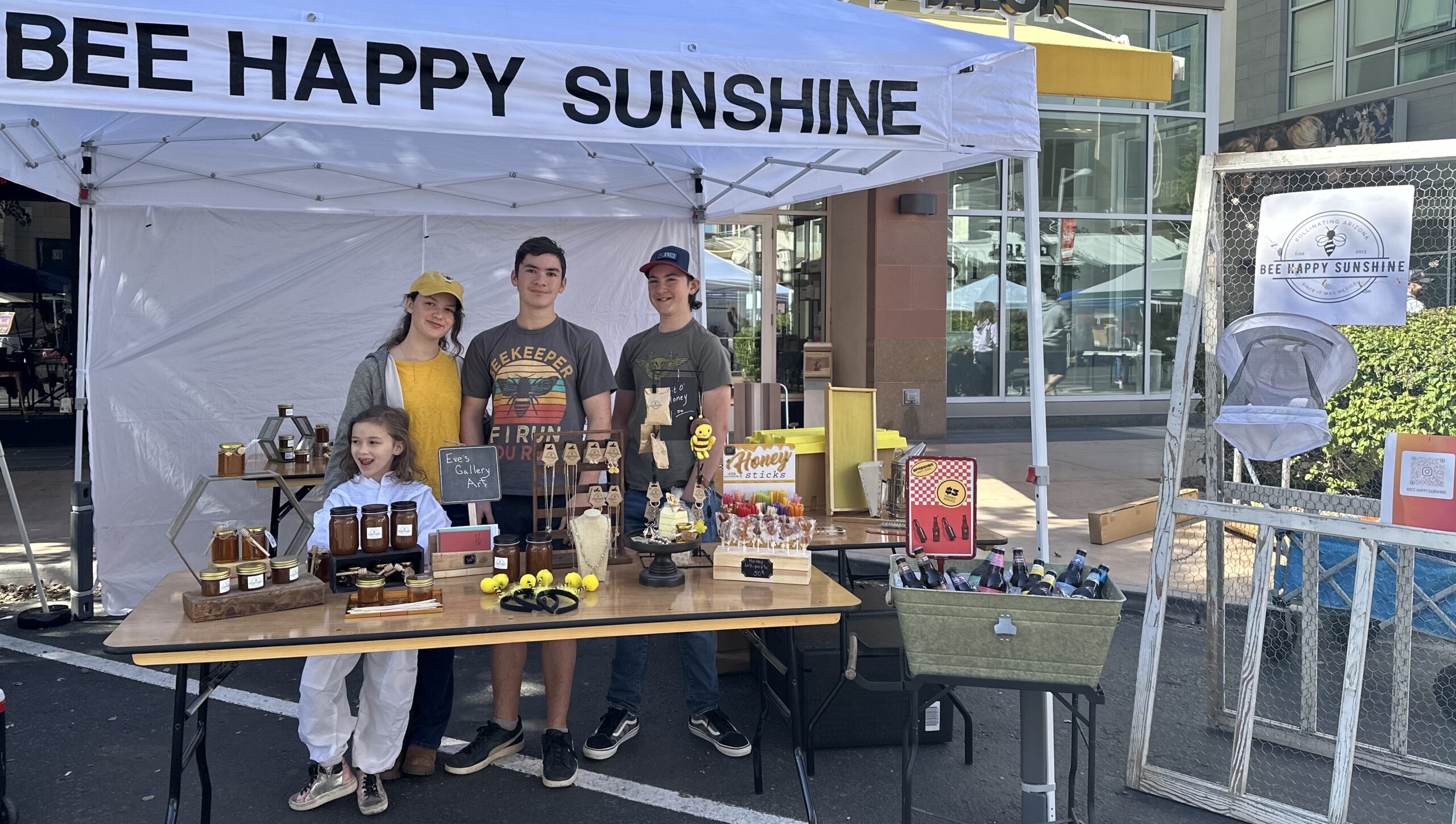 Bee Happy Sunshine We met the 5 sibling owners (Charles, 17, Alexandra, 15, Council, 14, Justice, 13, Eve, 7) of Bee Happy Sunshine at one of our Phoenix area markets recently!
