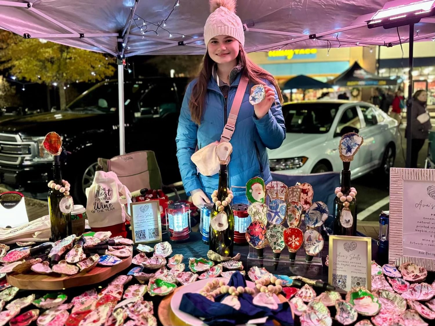 Ava’s Shells Ava’s Shells is a creative small business that transforms ordinary oyster shells into beautiful, one-of-a-kind ornaments, wine stoppers, and napkin rings!